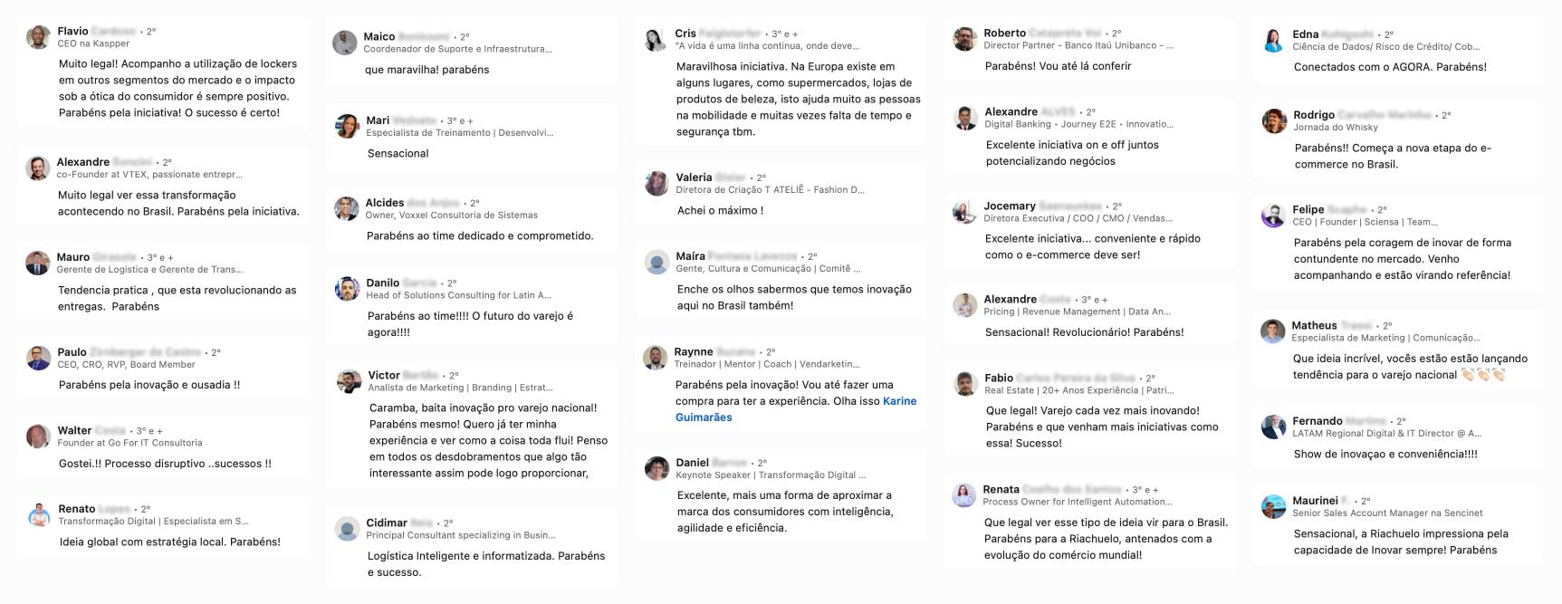 Feebacks após apresentação da funcionalidade para o mercado.